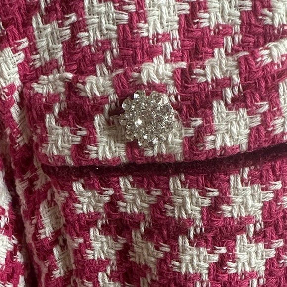 ZARA Pink White Houndstooth Tweed Cropped Blazer Jacket with Rhinestone Buttons - Picture 4 of 6